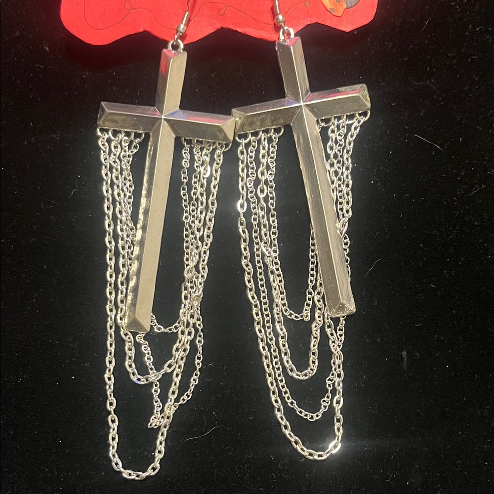 Silver Cross Dangle Earrings